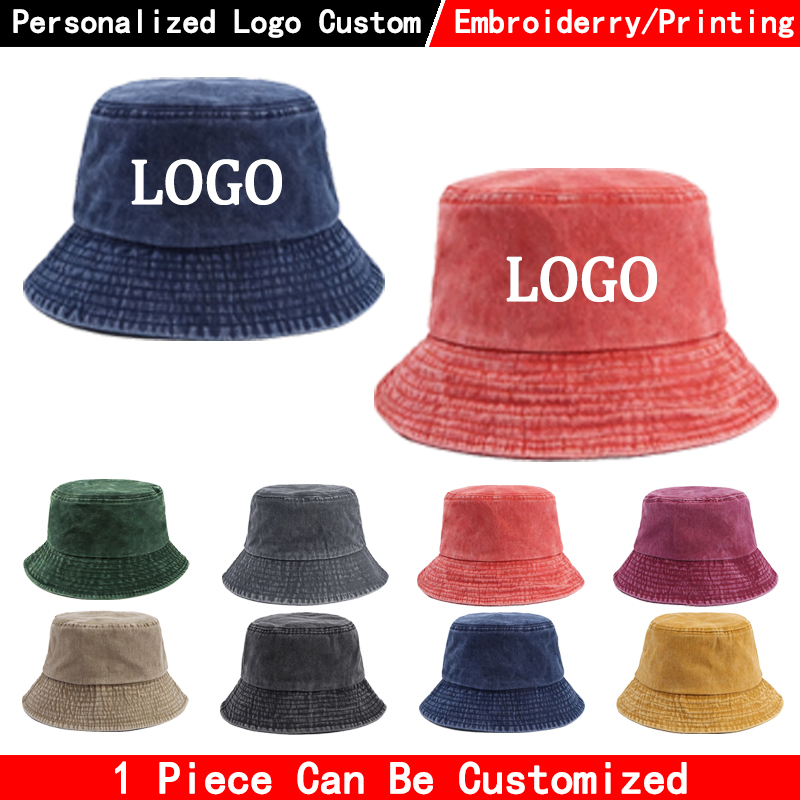 Men'S Fashion With Hat - Chapéu Bucket de Denim com Logo