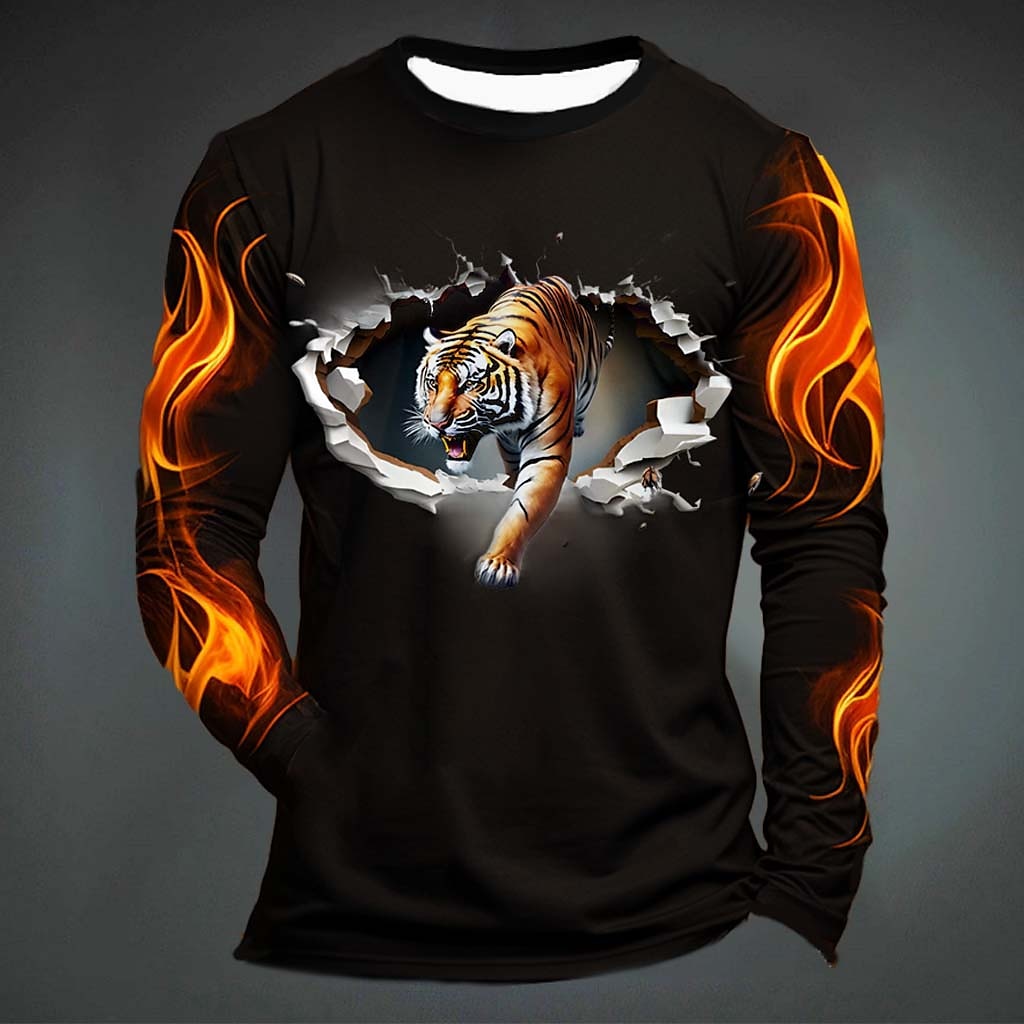 Mens Fashion Clothes - Camiseta masculina com estampa de tigre,