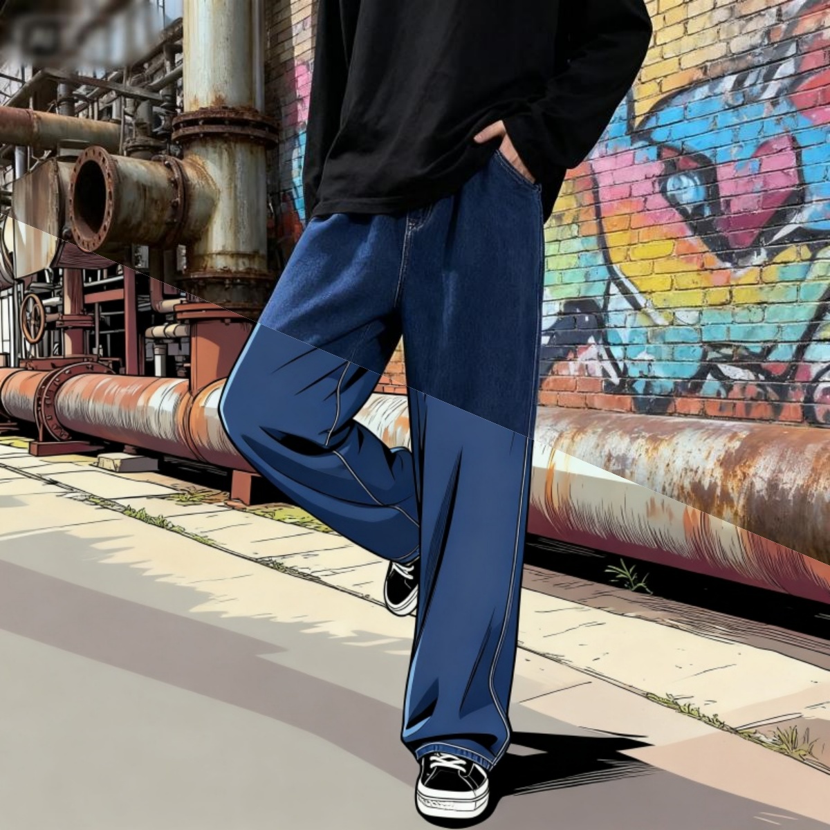 Men'S Fashion Grey Jeans - Estilo coreano streetwear nova moda baggy