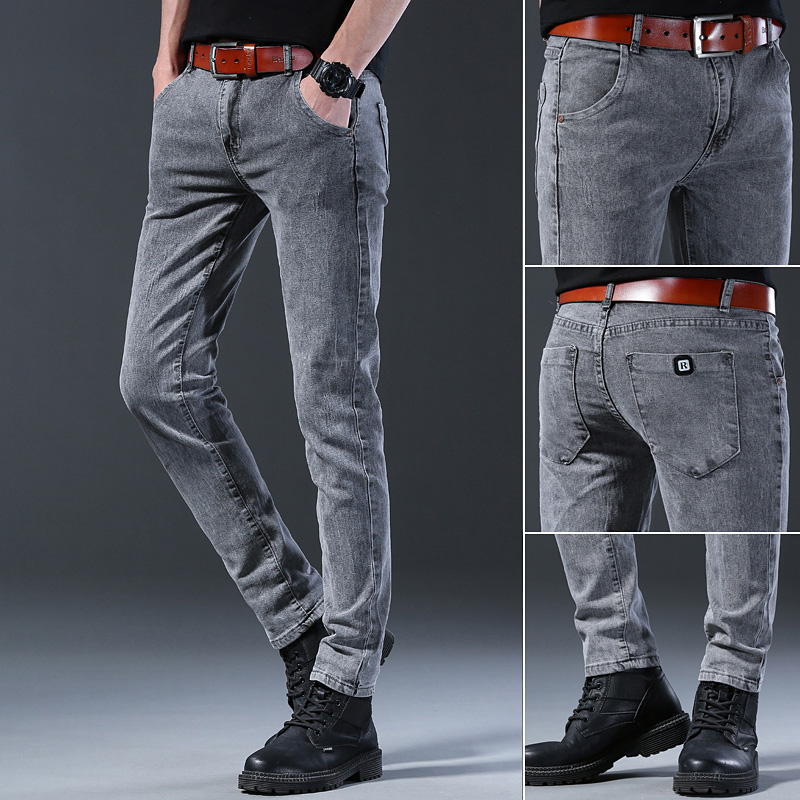 Calças Jeans Masculinas Slim E - Men'S Fashion Grey Jeans avaliação e preço