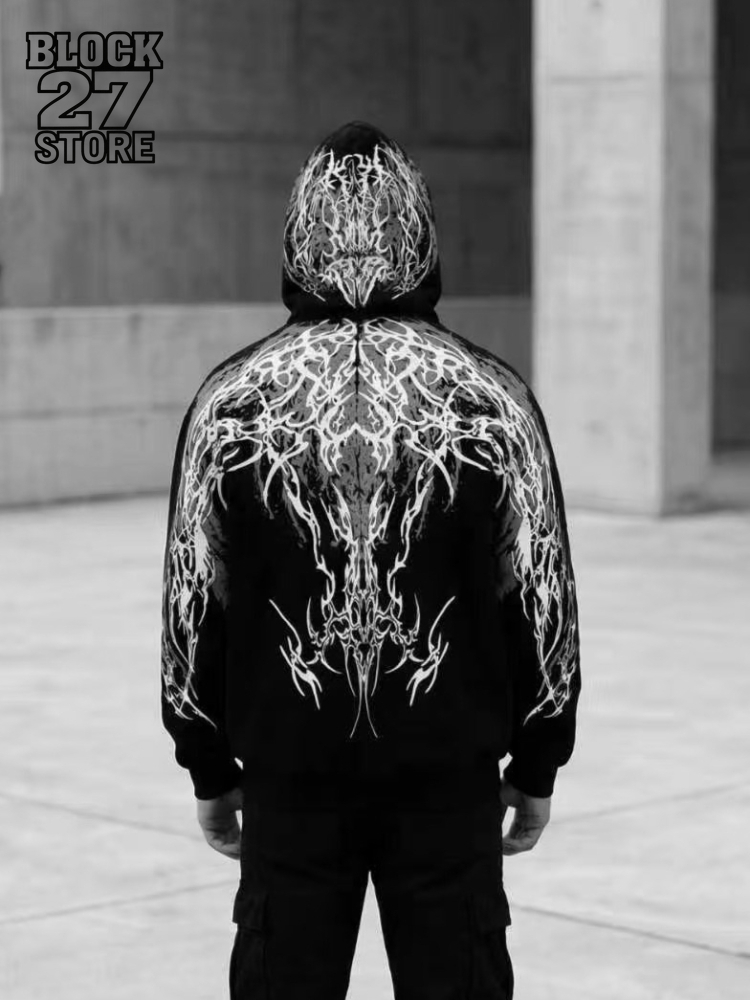 Moletom Masculino Harajuku Y2K - Mens Fashion Zip Up Hoodies avaliação e preço