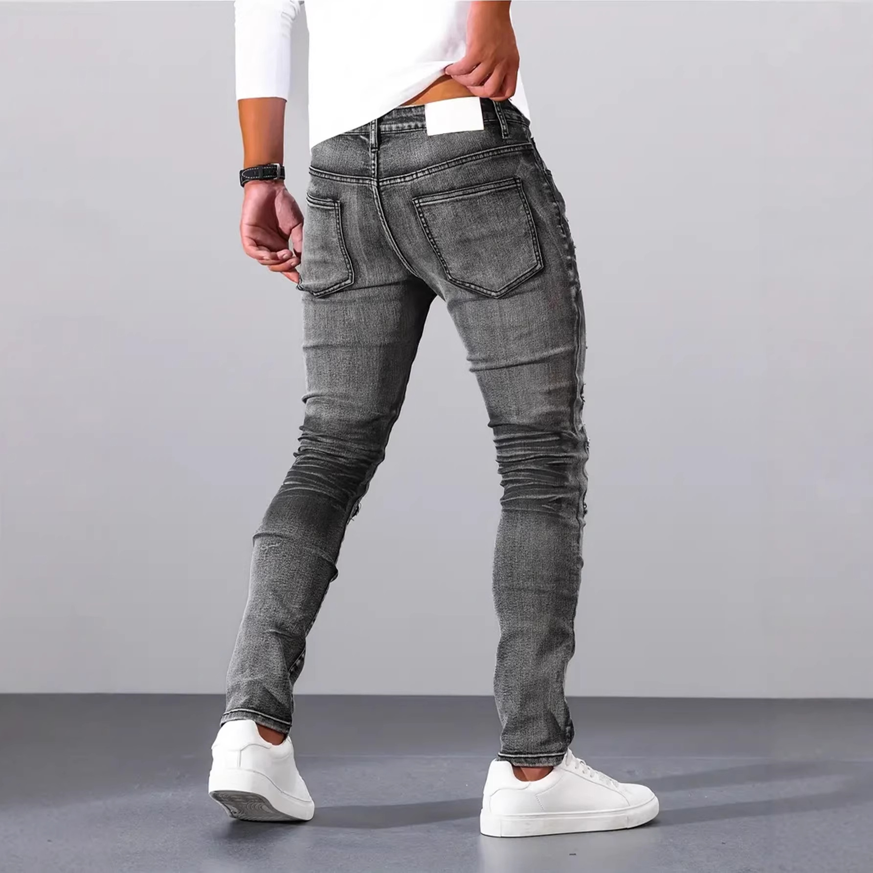 Calças Jeans Masculinas Cinza  - Men'S Fashion Grey Jeans avaliação e preço