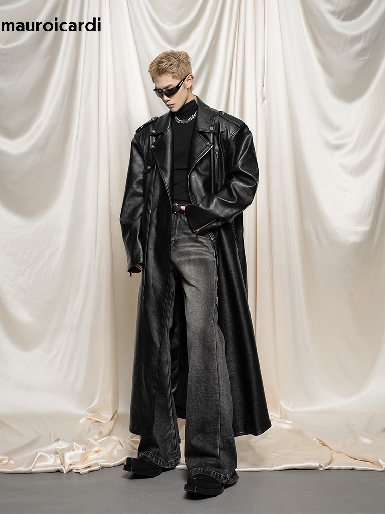 Mauroicardi-Casaco de couro PU - Men'S Fashion X avaliação e preço