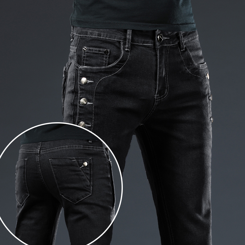 Clássico fino vintage moda mas - Men'S Fashion Grey Jeans avaliação e preço