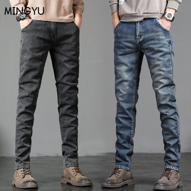 Outono inverno algodão masculi - Men'S Fashion Grey Jeans avaliação e preço